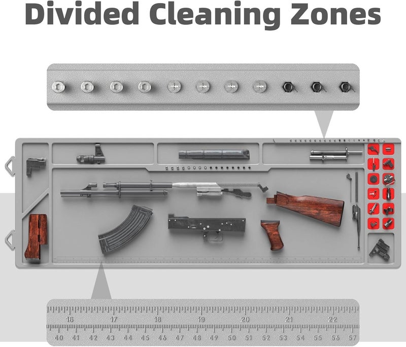 Magsaddle Large Gun Cleaning Mat for Rifle Shotgun Pistol, Magnetic Cleaning Pad for All Guns with Organizer Parts Tray and Built-in Ruler, Anti-Slip Thick Workbench Mat for Gun Maintenance - Image 4